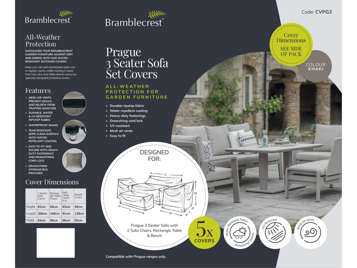 Bramblecrest Prague 3 Seat Lounge Set Cover – Khaki
