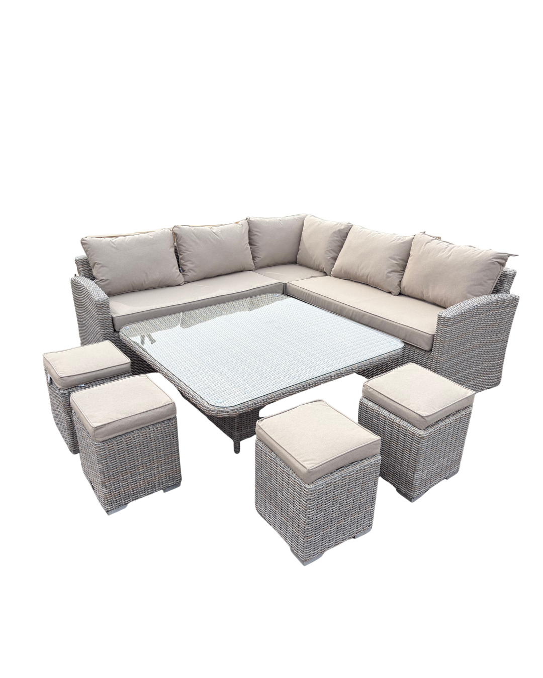 Hampden Corner Sofa and 4 Stools Rattan Dining Set with Square Table