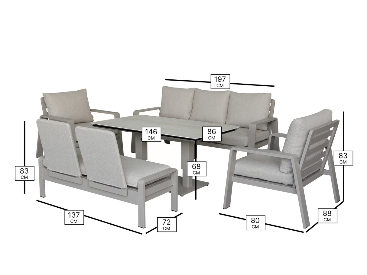 Bramblecrest Prague 3 Seat Lounge Set with Adjustable Table, 2 Chairs & Bench
