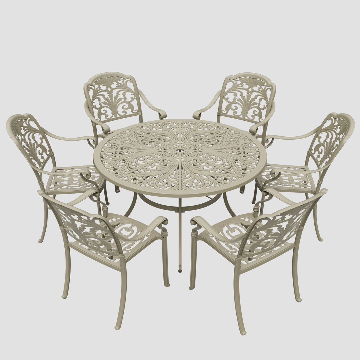 Bramblecrest Venice 6 Seat Round Dining Set with Parasol & Base – Stone