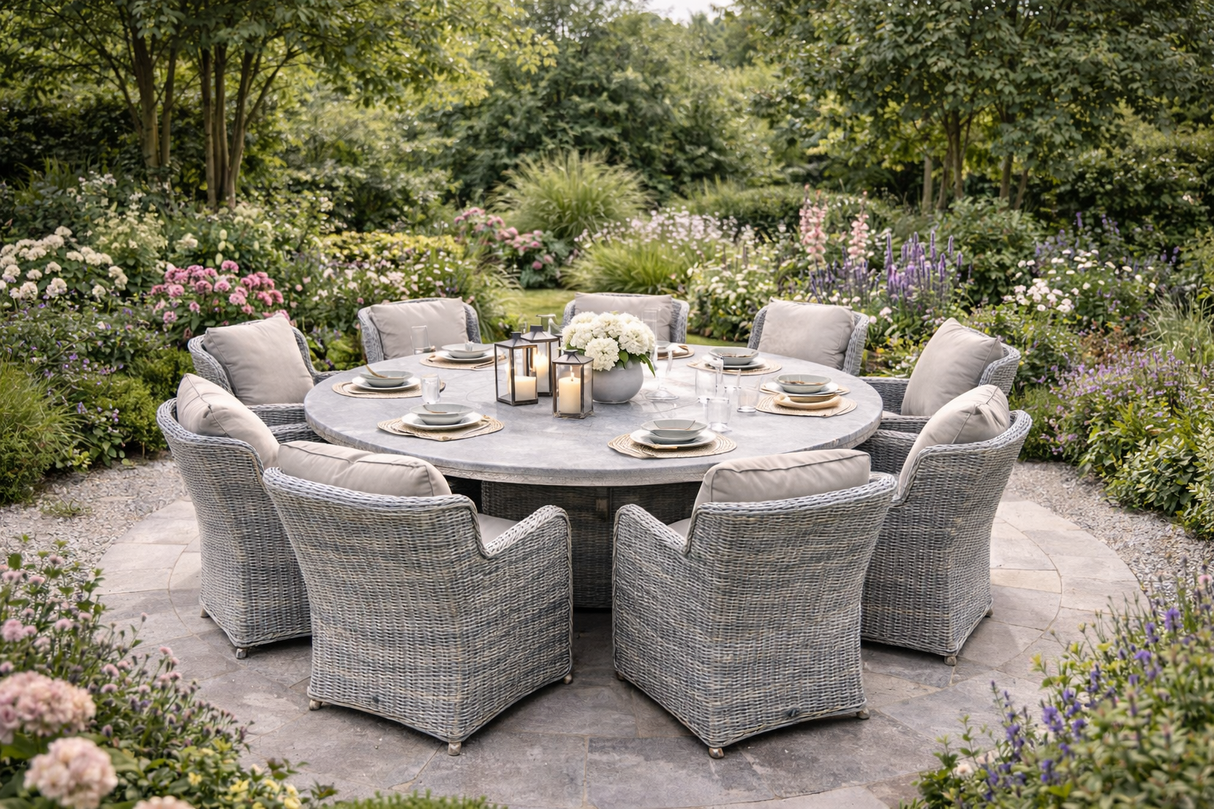 Flint 8-Seater Rattan Dining Set with Round Table