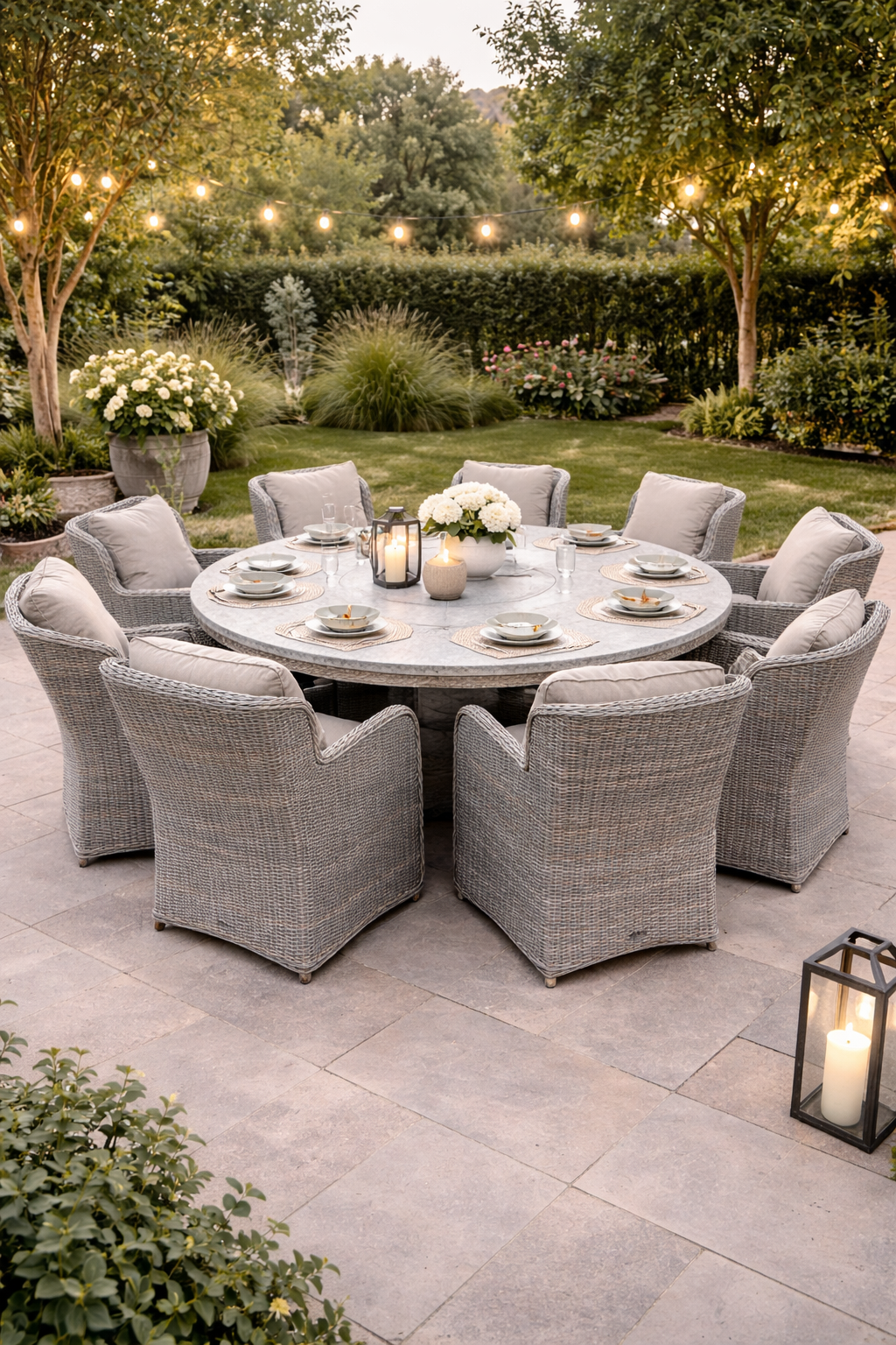 Flint 8-Seater Rattan Dining Set with Round Table