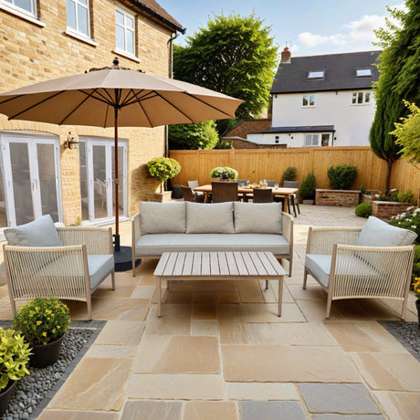 Ridgeway Sofa, Stools and Square Slat Coffee Table Set