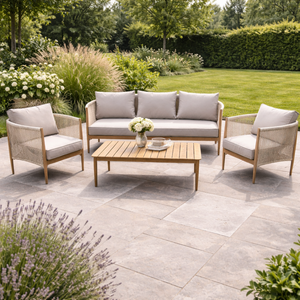 Ridgeway Sofa, Stools and Square Slat Coffee Table Set