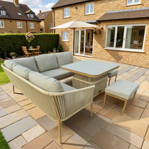 Beacon Corner Sofa and 2 Stools Dining Set with Square Table