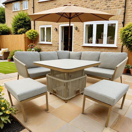 Beacon Corner Sofa and 2 Stools Dining Set with Square Table