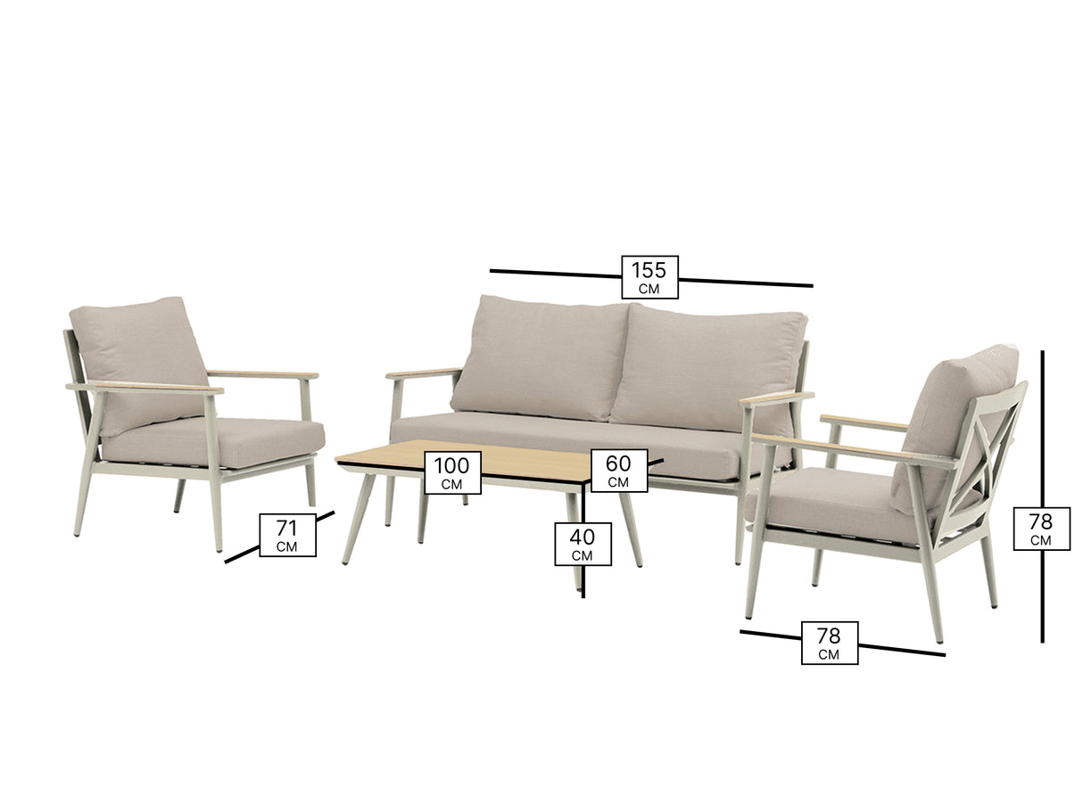 Bramblecrest Wisley 2 Seat Lounge Set with 2 Sofa Chairs & Coffee Table
