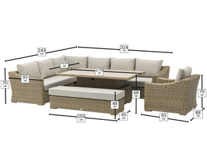 Bramblecrest Fairford L-Shape Corner Sofa Set with Adjustable Table, Bench & Chair