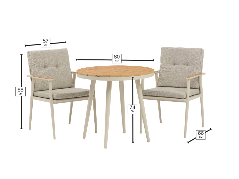 Wisley 80cm Round Table with 2 Armchairs