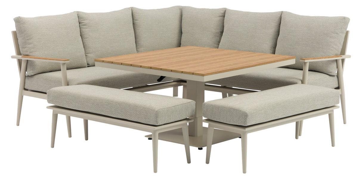 Bramblecrest Wisley Corner Sofa Set with Adjustable Table & 2 Benches – Mocha
