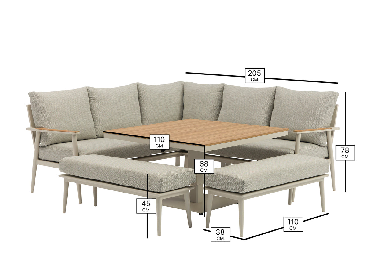 Bramblecrest Wisley Corner Sofa Set with Adjustable Table & 2 Benches – Mocha