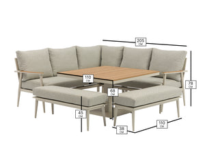 Bramblecrest Wisley Corner Sofa Set with Adjustable Table & 2 Benches – Mocha