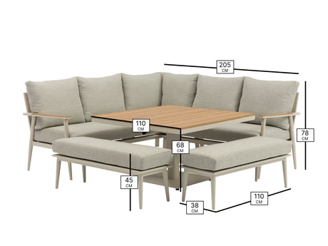 Bramblecrest Wisley Corner Sofa Set with Adjustable Table & 2 Benches – Mocha