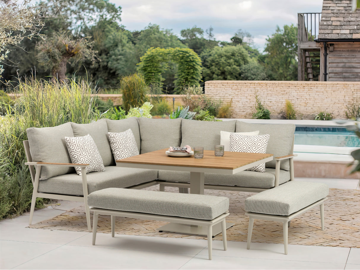 Bramblecrest Wisley Corner Sofa Set with Adjustable Table & 2 Benches – Mocha