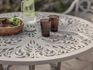 Bramblecrest Venice 4 Seat Round Dining Set with Parasol & Base – Stone
