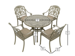 Bramblecrest Venice 4 Seat Round Dining Set with Parasol & Base – Stone