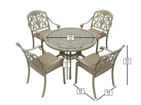 Bramblecrest Venice 4 Seat Round Dining Set with Parasol & Base – Stone