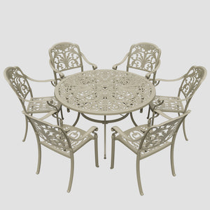 Bramblecrest Venice 6 Seat Round Dining Set with Parasol & Base – Stone