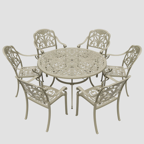 Bramblecrest Venice 6 Seat Round Dining Set with Parasol & Base – Stone