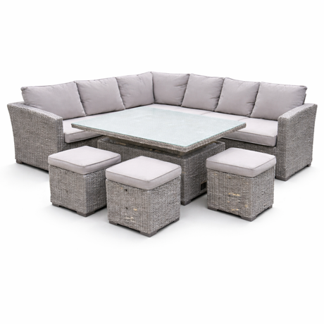Ashwood Corner Sofa and 3 Stools Rattan Dining Set with Long Table