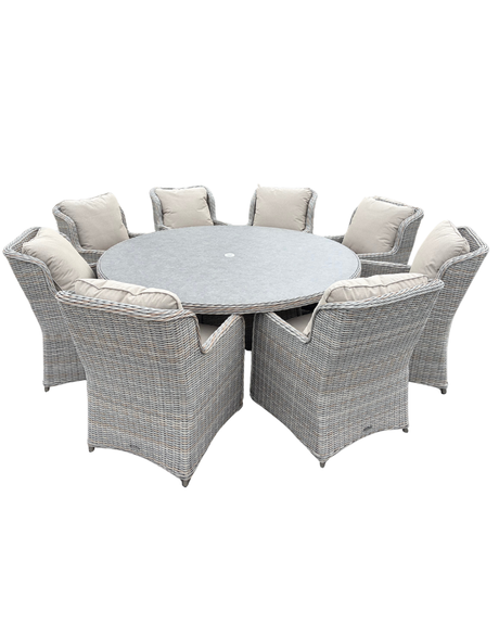 Flint 8-Seater Rattan Dining Set with Round Table