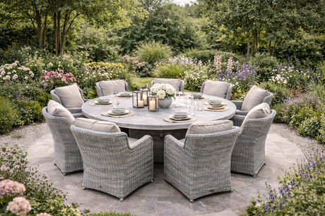 Flint 8-Seater Rattan Dining Set with Round Table