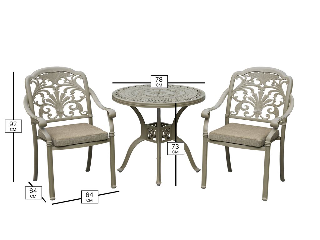 Venice 78cm Round Bistro Table with 2 Stacking Armchairs