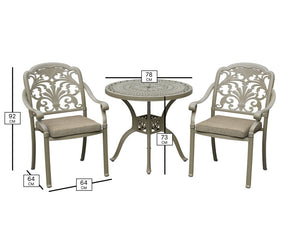 Venice 78cm Round Bistro Table with 2 Stacking Armchairs