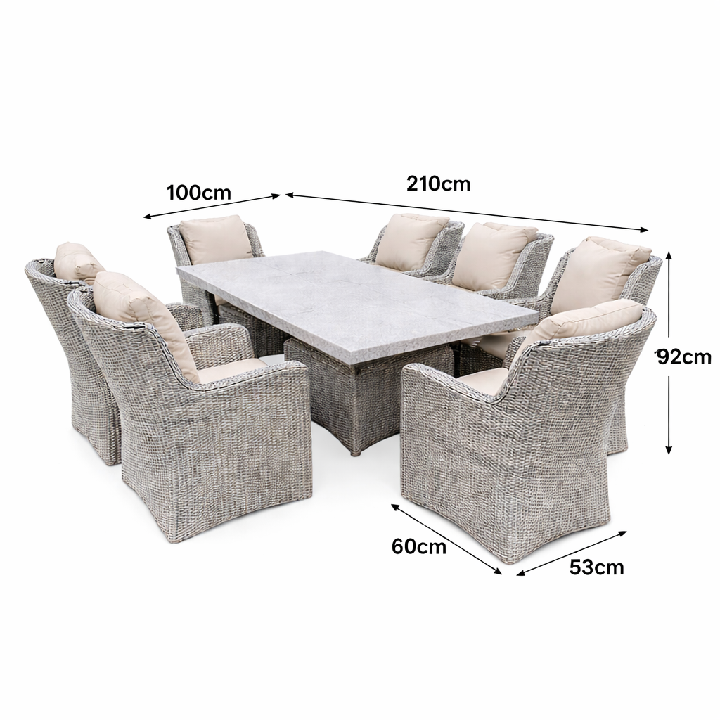 Valley 8-Seater Rattan Dining Set with Long Table